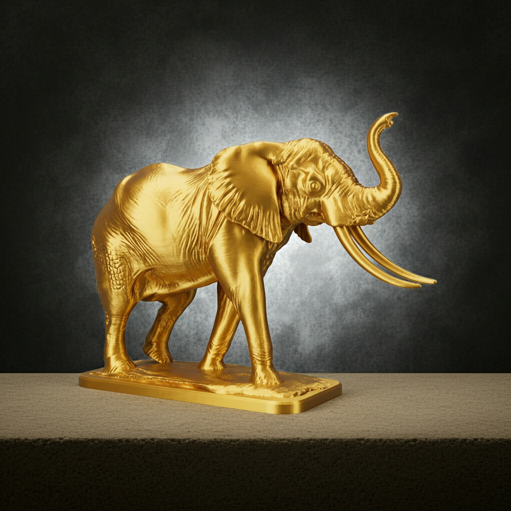 The Majestic Elephant Sculpture in gold, silver, grey or black finish by MokshaGoldSculptures.