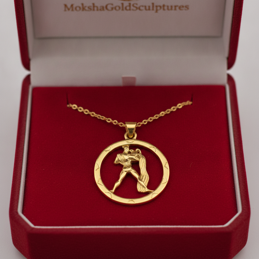 25mm Aquarius Zodiac Pendant Necklace, Men's Water Bearer Necklace, 9K Gold, Sterling Silver or Brass, Astrology Jewellery Gift