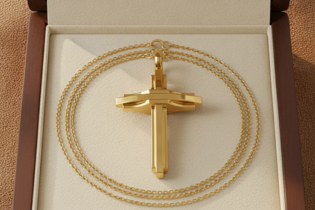 Modern Christian Cross Pendant Necklace | 18K Gold & Sterling Silver | Faith Jewellery Gift