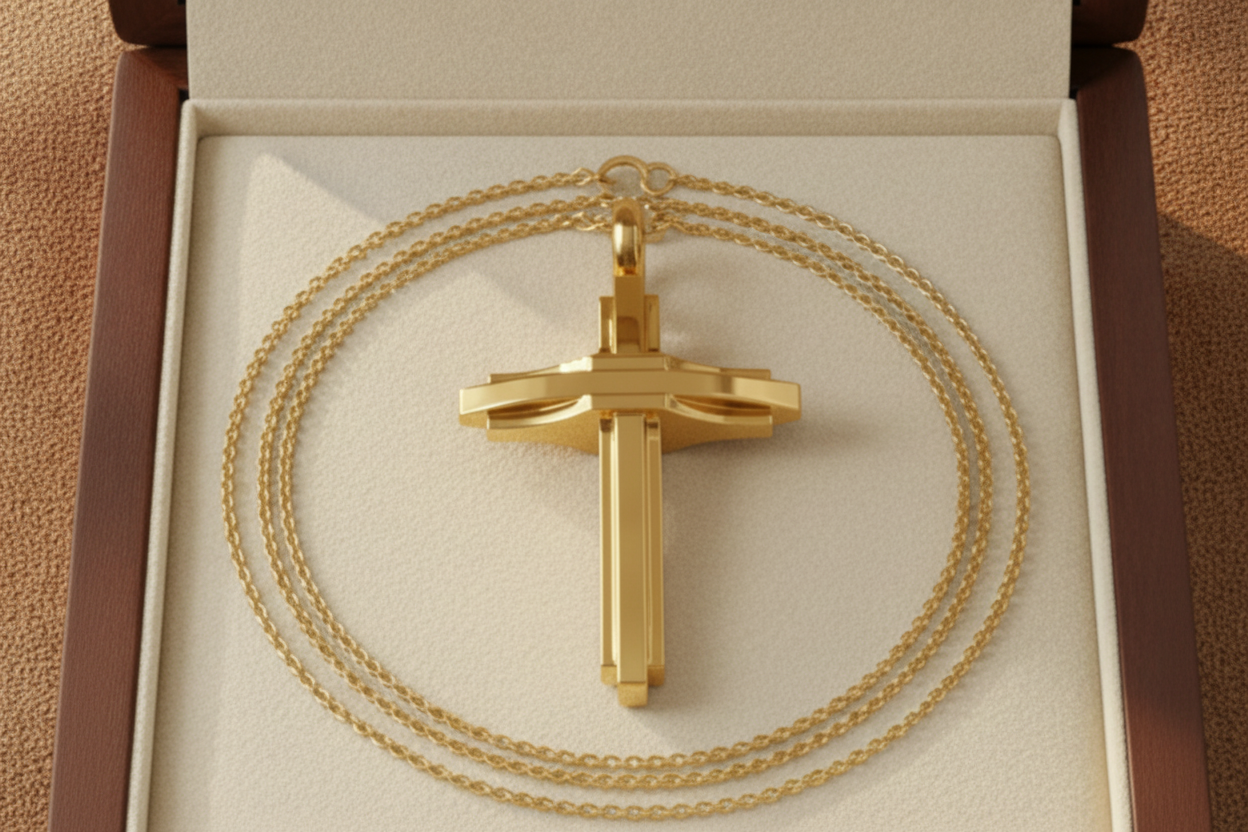 Modern Christian Cross Pendant Necklace | 18K Gold & Sterling Silver | Faith Jewellery Gift