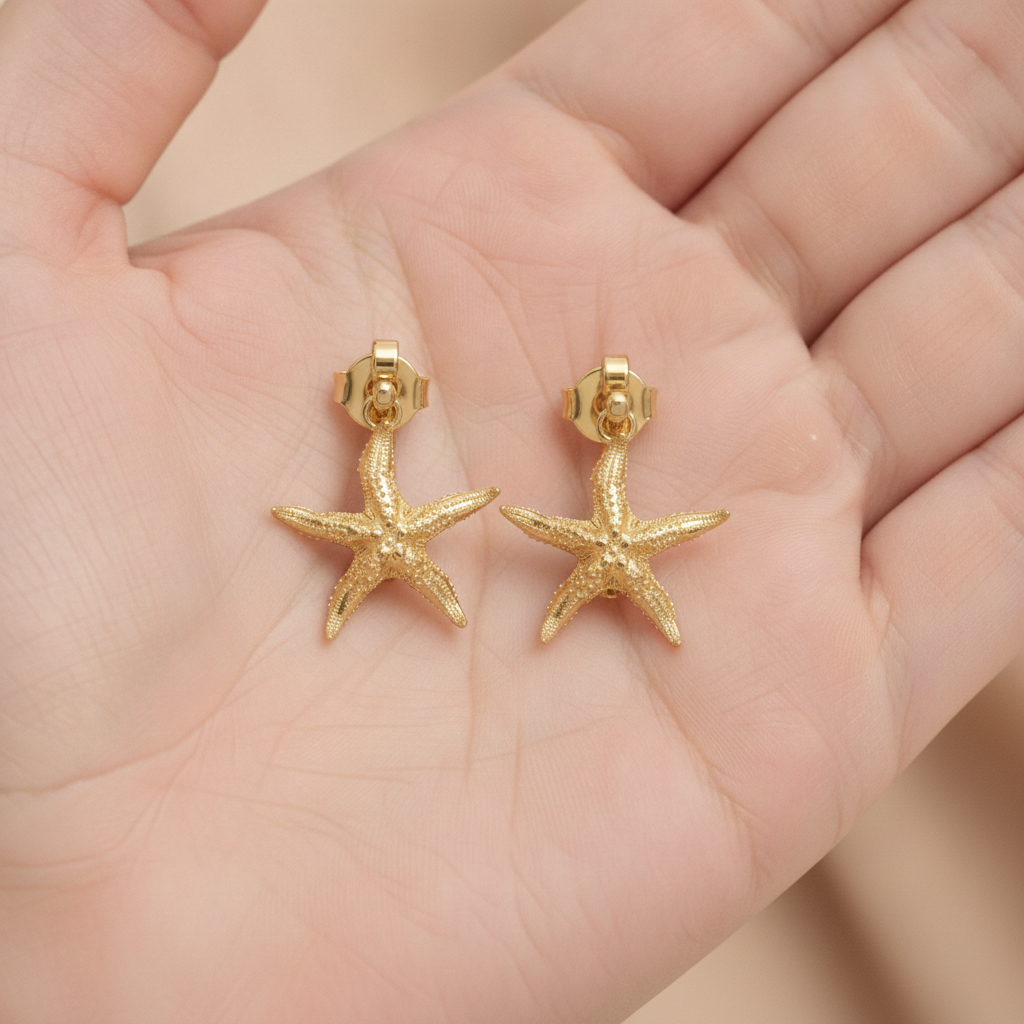 Starfish Stud Earrings | 9K Gold, Sterling Silver or Brass | Beach Jewelry | Ocean Inspired Earrings | Sea Star Studs | Coastal Gift for Her