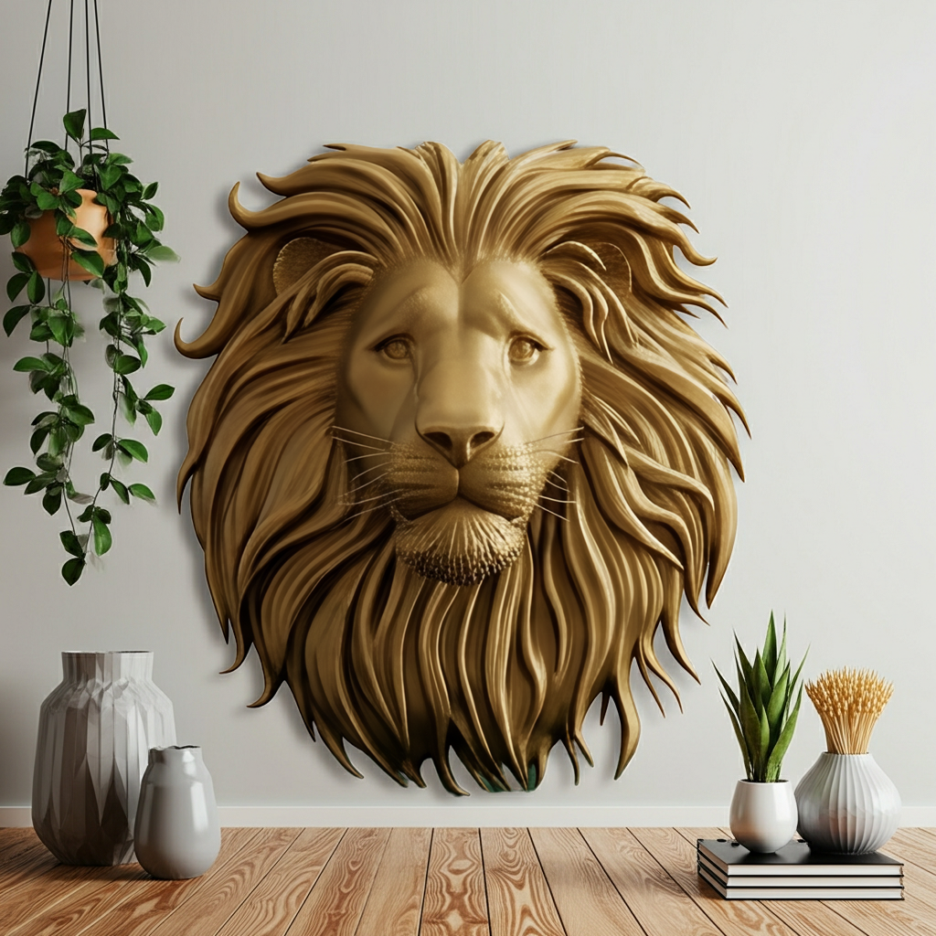 Lion Head Wall Mount PLA Sculpture 250mm | 3D Printed Lion Wall Art | Large Wall Decor | Handmade Animal Sculpture