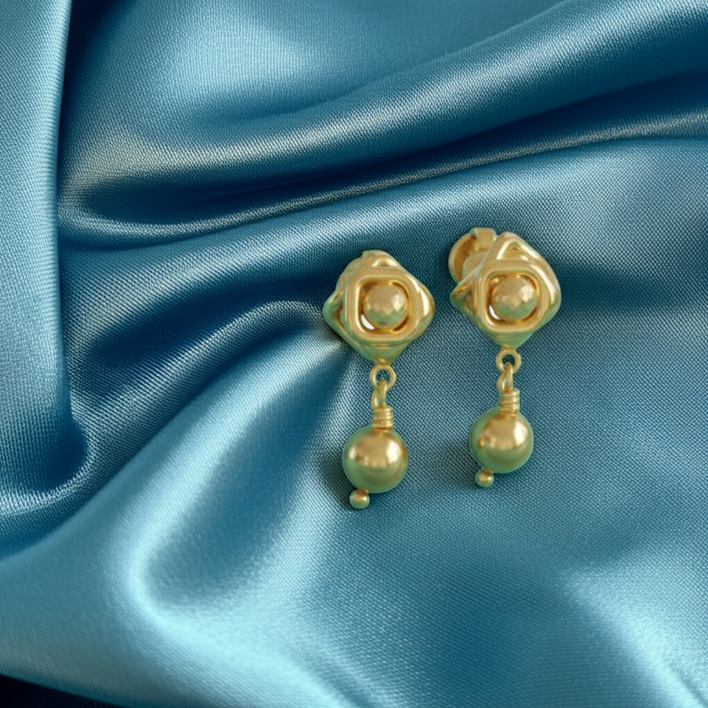 Geometric Pearl Drop Stud Earrings | 30mm Statement Earrings in Silver or Polished Brass | Modern Sculptural Drop Earrings
