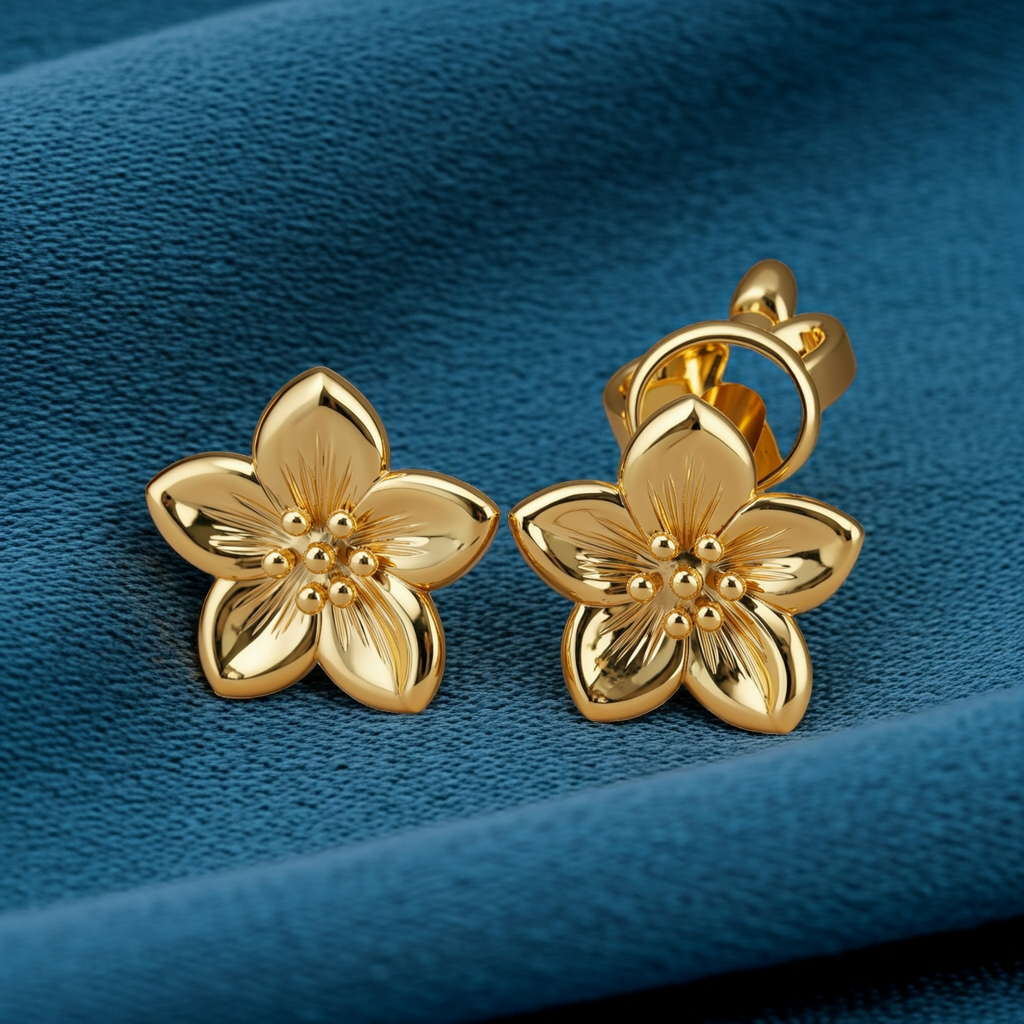 Gold Cherry Blossom Earrings, Floral Stud Earrings, Gold Finish Flower Earrings, Minimalist Handmade Jewellery