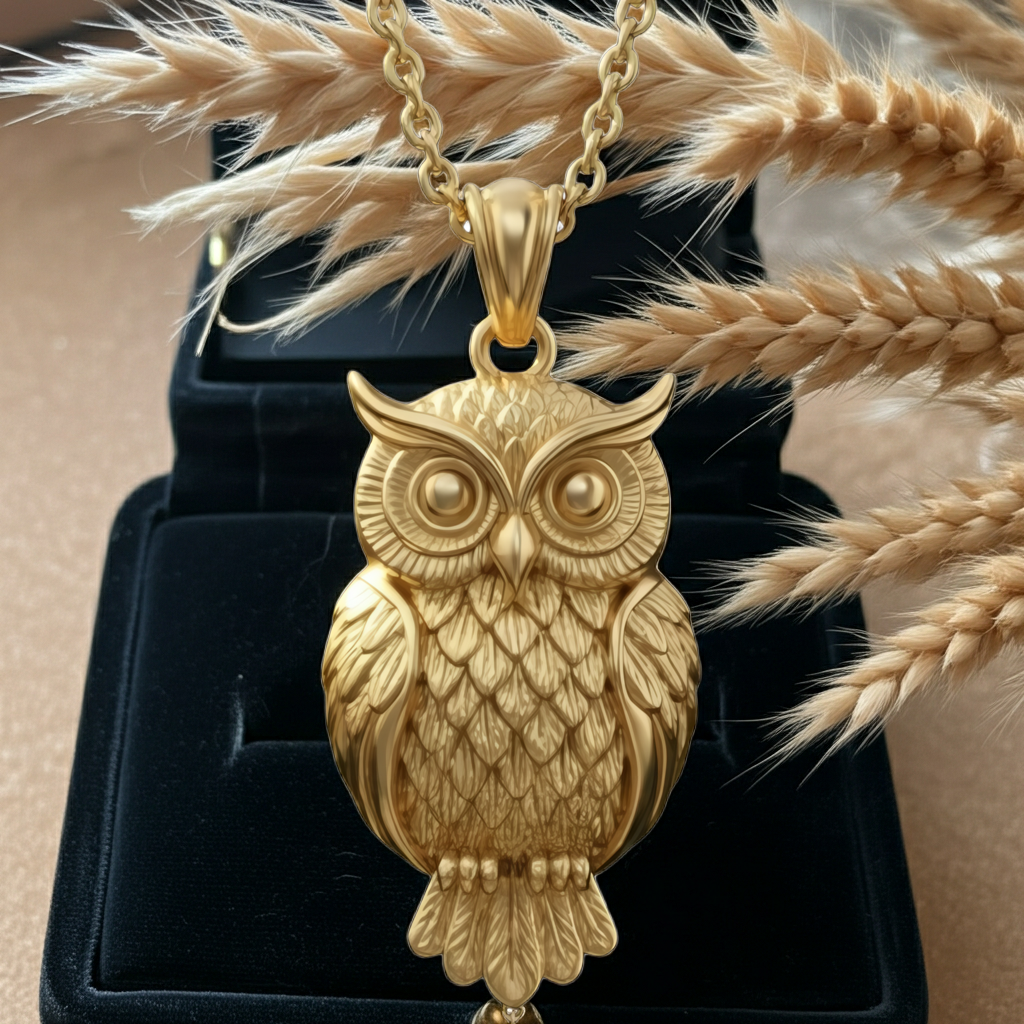 Owl Pendant Necklace | Gold, Silver & Brass | Minimalist Owl Charm Necklace