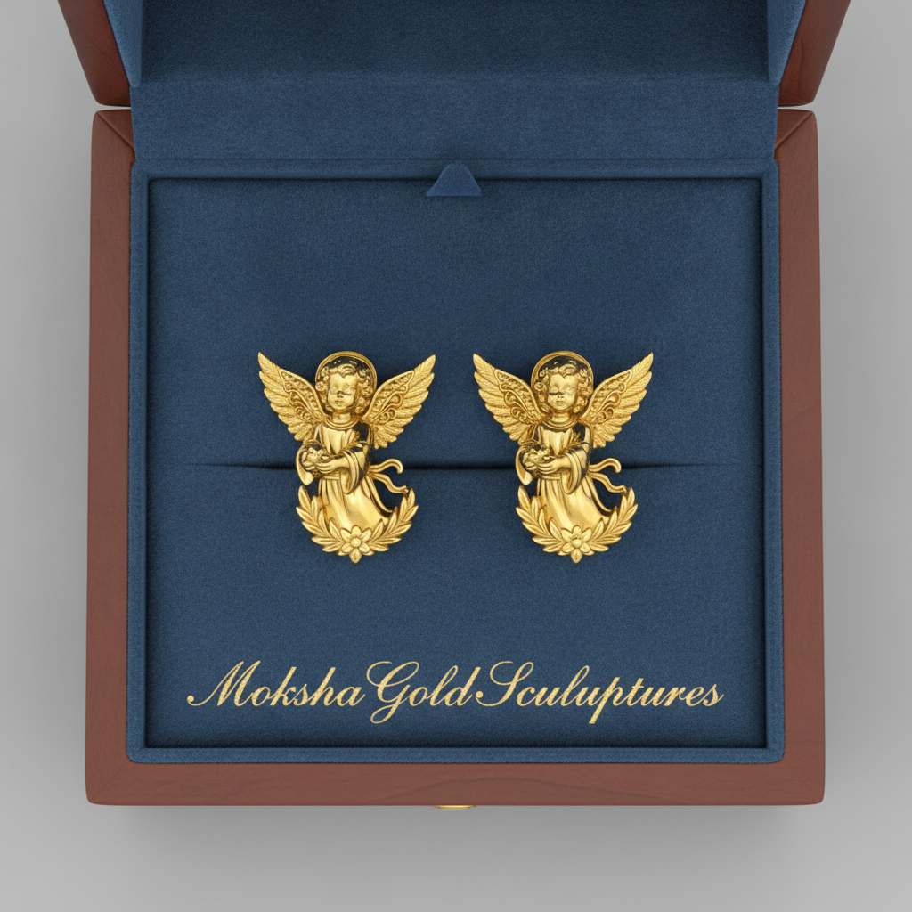 Angel Cherub Stud Earrings | 9K Gold, Sterling Silver or Brass | Handmade Angel Jewelry | Cherub Earrings | Artisan Religious Jewelry | Gift for Her