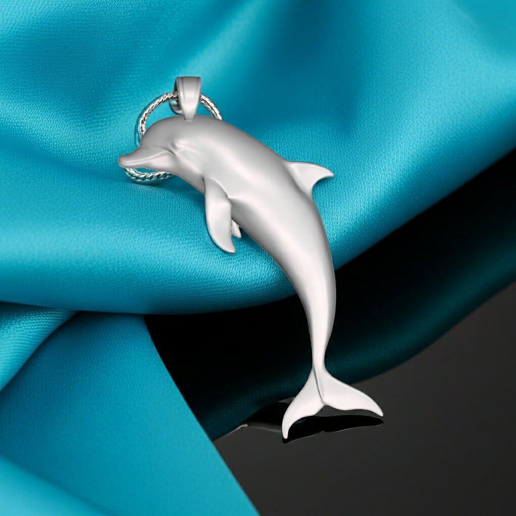 Dolphin Pendant Necklace 29mm – Solid 925 Silver or Polished Brass – Ocean Jewelry Charm – Minimalist Marine Pendant