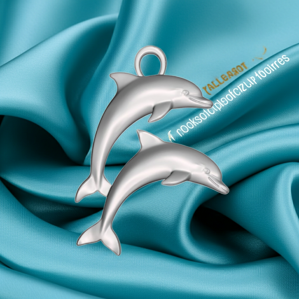 Double Dolphin Pendant with Integrated Bail – Polished Silver or Brass – 28 x 21 mm