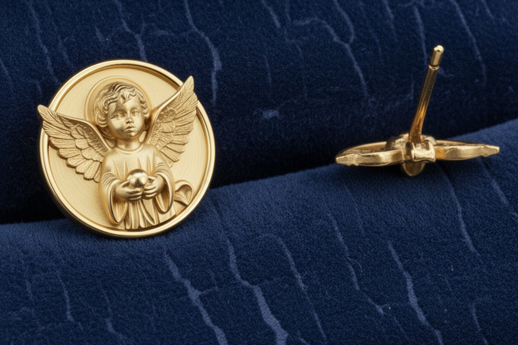 Angel Cherub Medallion Stud Earrings | 9K Gold, Sterling Silver or Brass | Celestial Angel Earrings | Religious Jewelry | Handmade Gift for Her