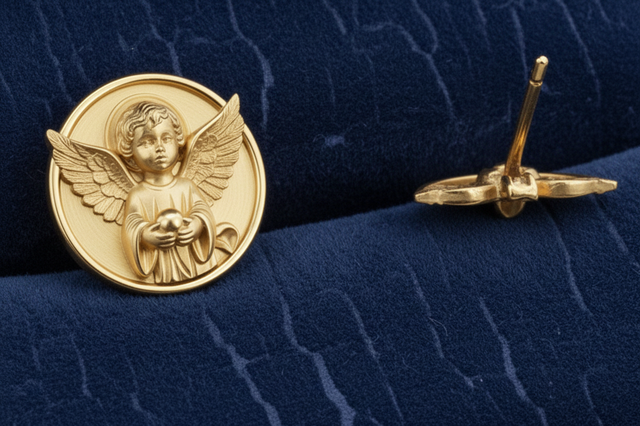 Angel Cherub Medallion Stud Earrings | 9K Gold, Sterling Silver or Brass | Celestial Angel Earrings | Religious Jewelry | Handmade Gift for Her