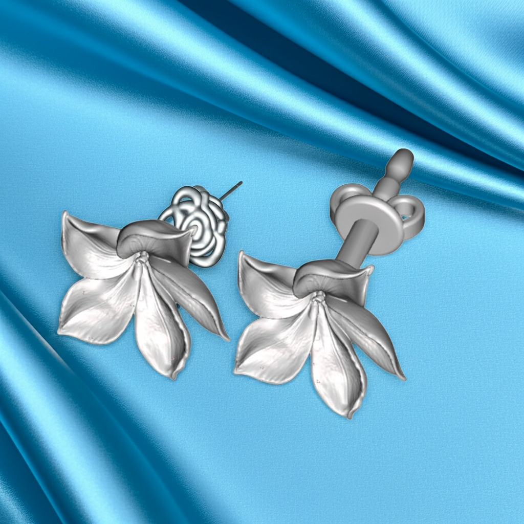 Ethereal Purple Flower Stud Earrings with Stud Back 20mm Floral Earrings Available in Silver and Polished Brass