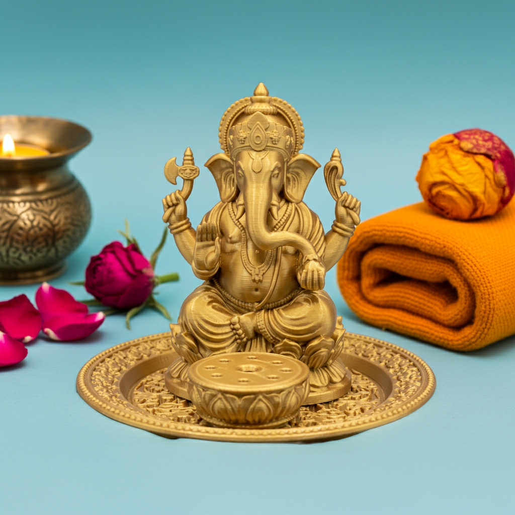 Ganesh Incense Holder Tray in PLA & resin finish by MokshaGoldSculptures.