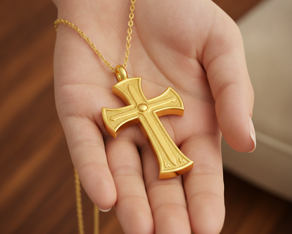 18K Gold Cross Pendant Necklace | Medieval Christian Cross | Faith Necklace | Religious Jewelry | Sacred Cross Pendant | Christian Gift