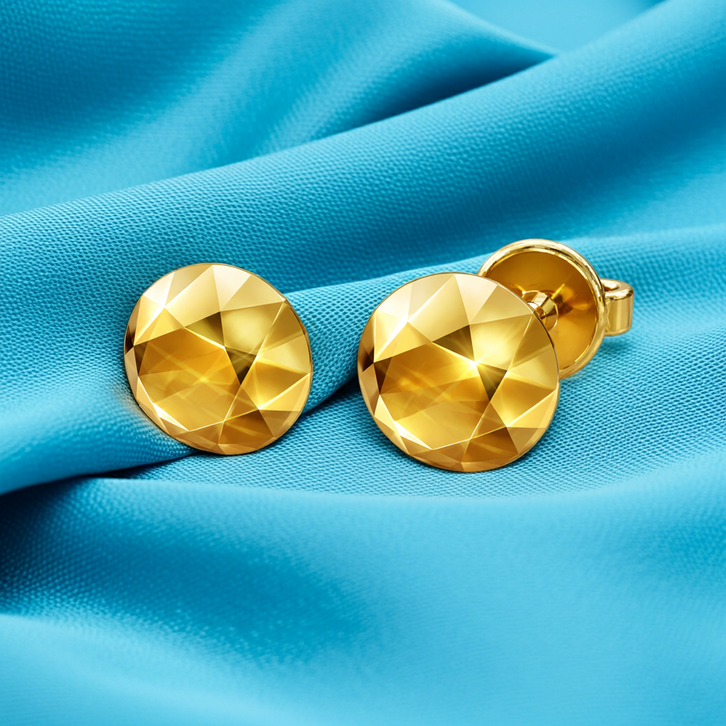 Faceted Round Stud Earring – 10mm Geometric Dome Stud in Polished Gold