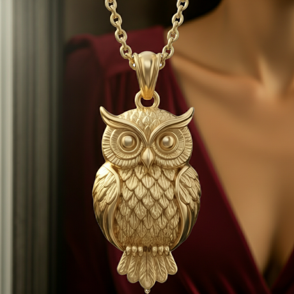 Owl Pendant Necklace | Gold, Silver & Brass | Minimalist Owl Charm Necklace