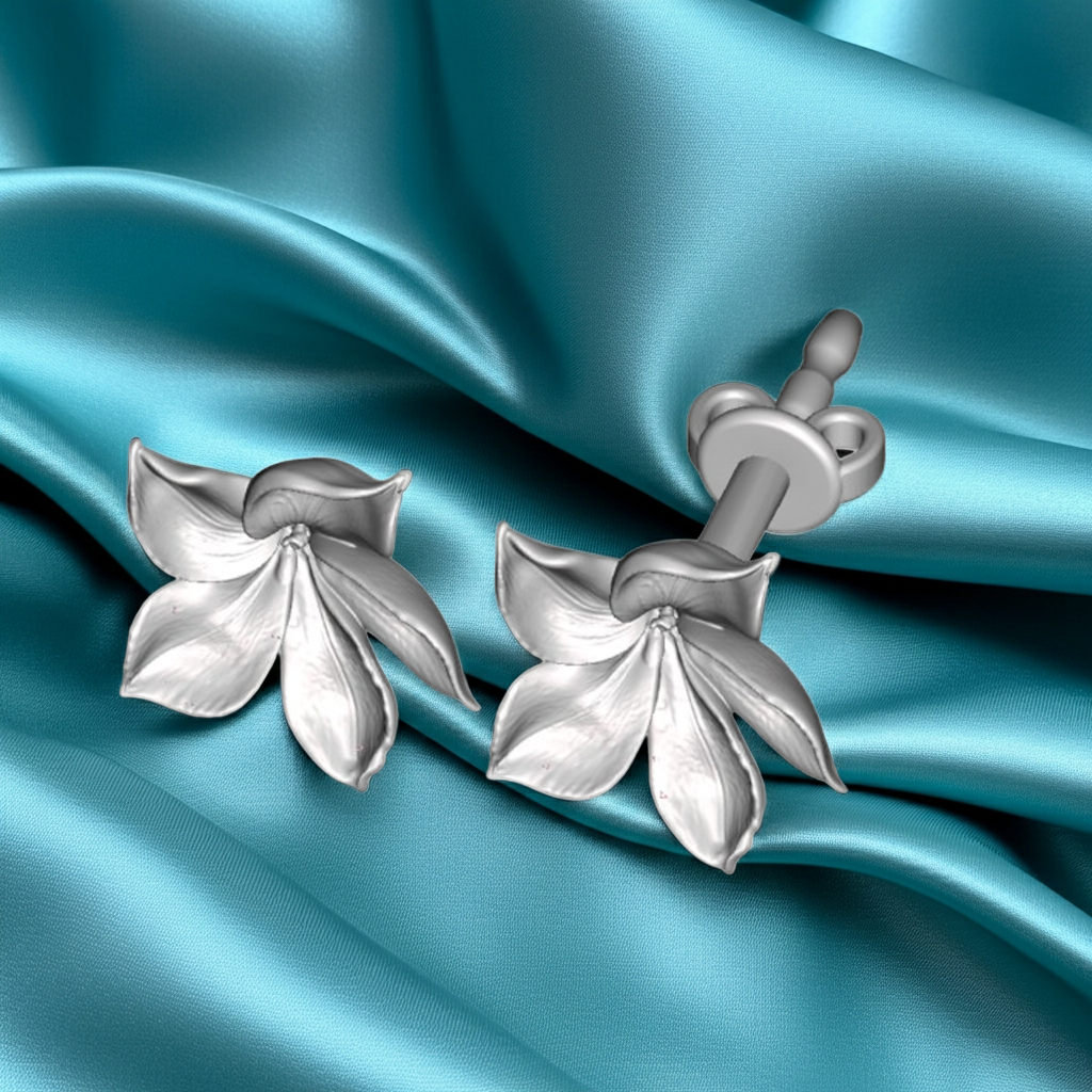 Ethereal Purple Flower Stud Earrings with Stud Back 20mm Floral Earrings Available in Silver and Polished Brass