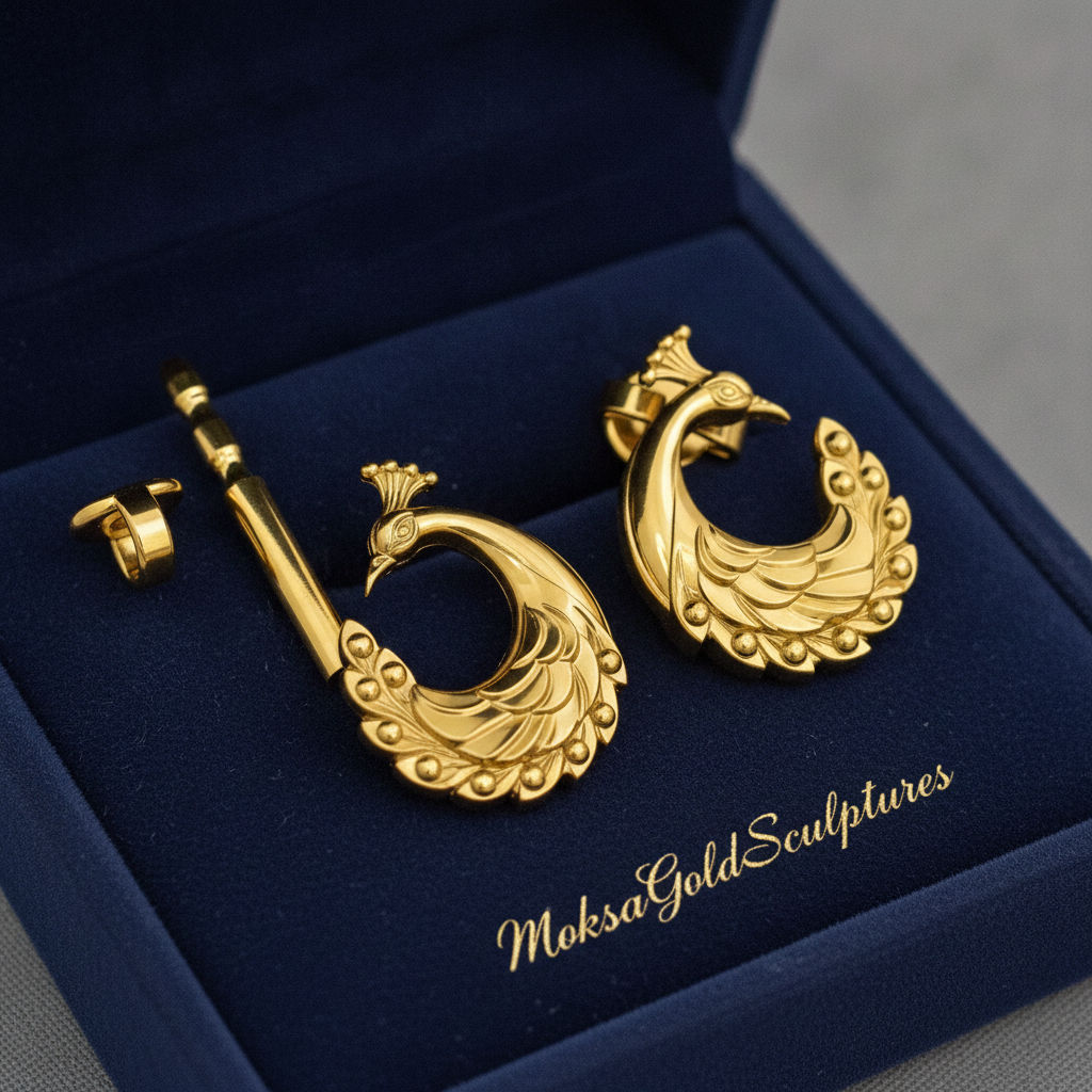 Peacock Stud Earrings – 9K Gold, Sterling Silver 925 or Polished Brass | Elegant Peacock Bird Earrings | Nature Inspired Jewellery | Handmade Gift for Her