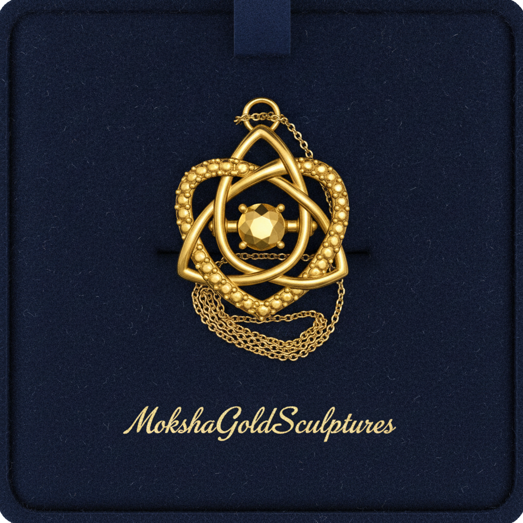 The Celtic Trinity Knot Heart Emerald Pendant Necklace in 9K gold by MokshaGoldSculptures, gift box included.