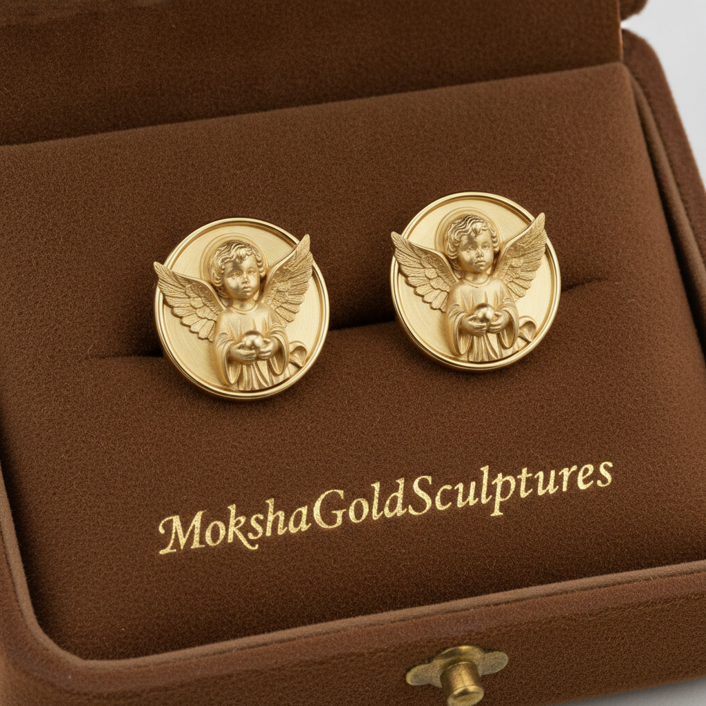Angel Cherub Medallion Stud Earrings | 9K Gold, Sterling Silver or Brass | Celestial Angel Earrings | Religious Jewelry | Handmade Gift for Her