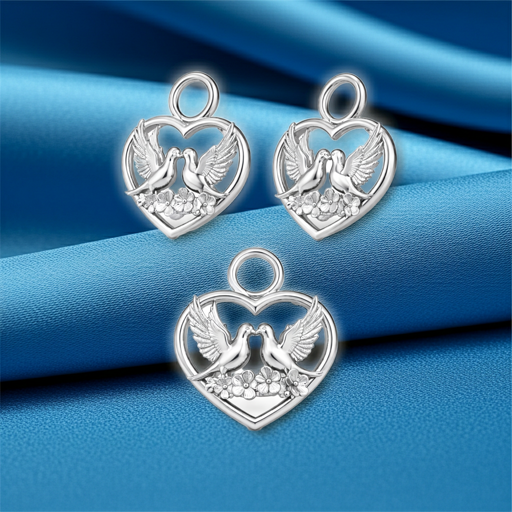 Heart and Dove Pendant - Polished Silver and Brass Romantic Love Charm