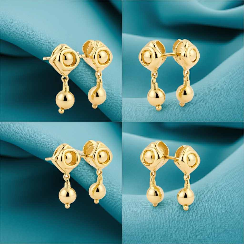 Geometric Pearl Drop Stud Earrings | 30mm Statement Earrings in Silver or Polished Brass | Modern Sculptural Drop Earrings