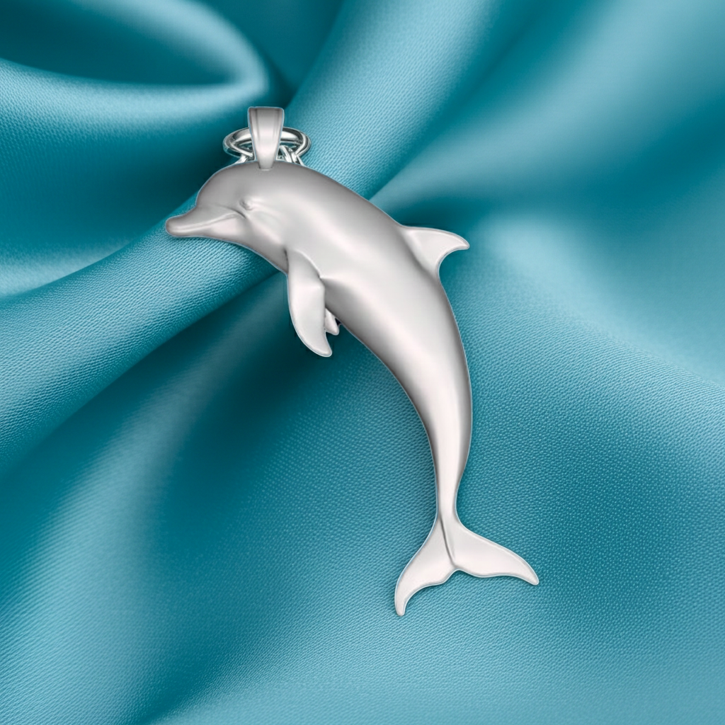 Dolphin Pendant Necklace 29mm – Solid 925 Silver or Polished Brass – Ocean Jewelry Charm – Minimalist Marine Pendant
