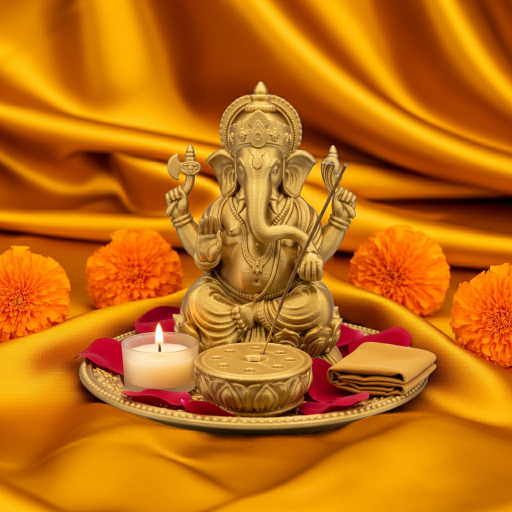 Ganesh Incense Holder Tray in PLA & Resin finish by MokshaGoldSculptures.