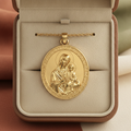 Virgin Mary & Child Coin Pendant Necklace | Blessed Mother Medallion | Christian Jewelry in 18K Gold, Sterling Silver or Yellow Brass