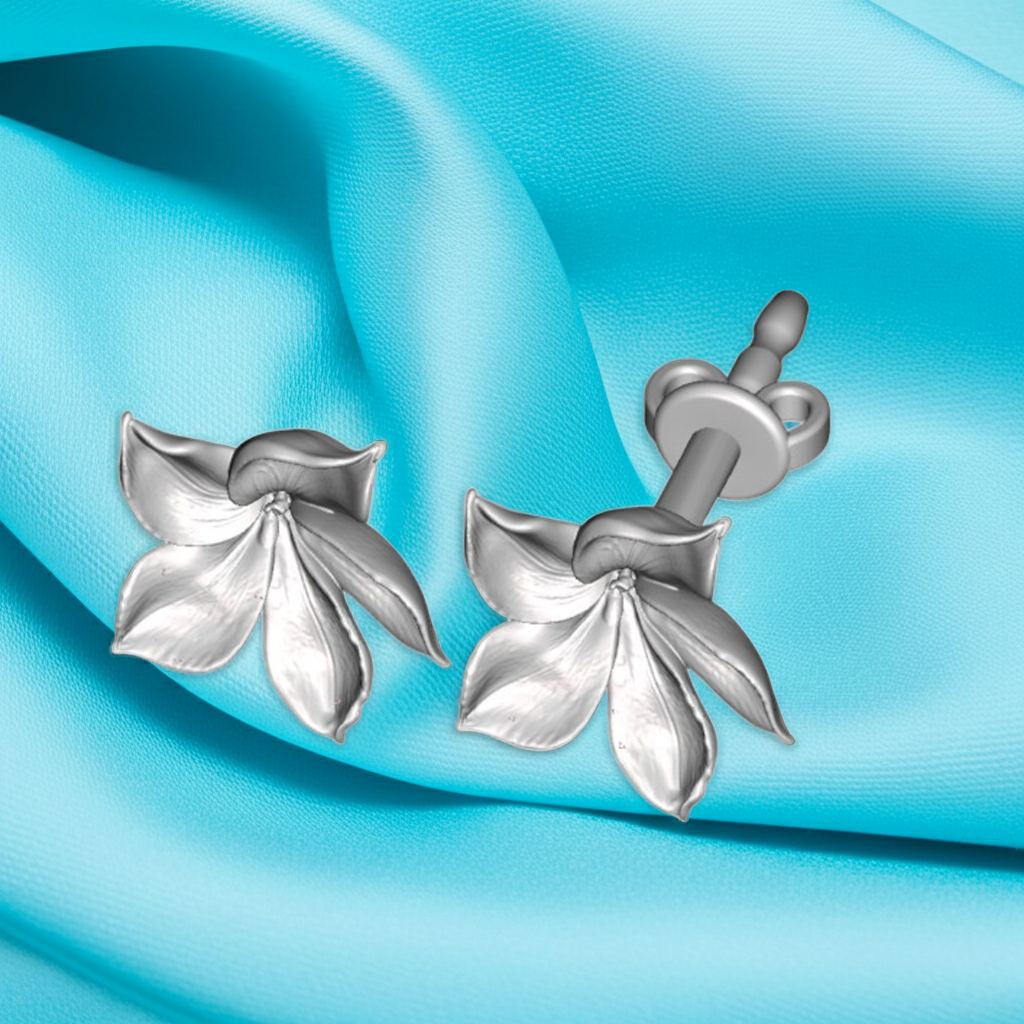 Ethereal Purple Flower Stud Earrings with Stud Back 20mm Floral Earrings Available in Silver and Polished Brass