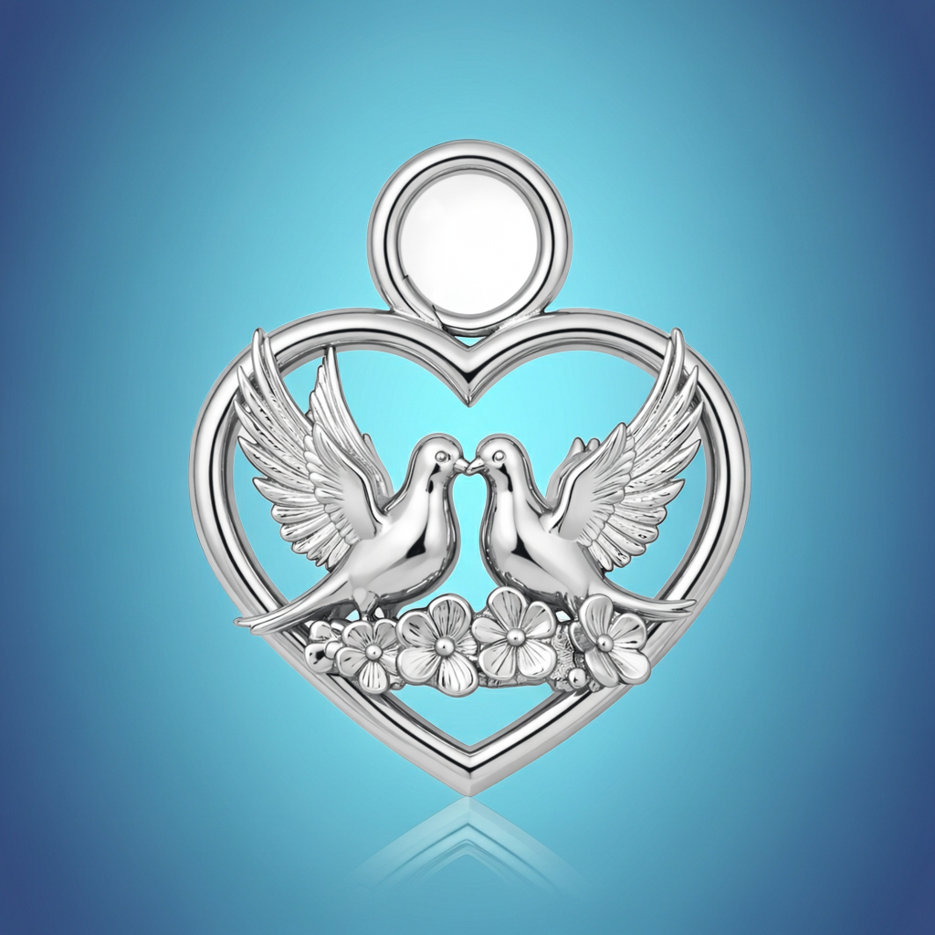 Heart and Dove Pendant - Polished Silver and Brass Romantic Love Charm