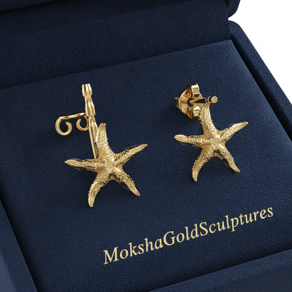 Starfish Stud Earrings | 9K Gold, Sterling Silver or Brass | Beach Jewelry | Ocean Inspired Earrings | Sea Star Studs | Coastal Gift for Her