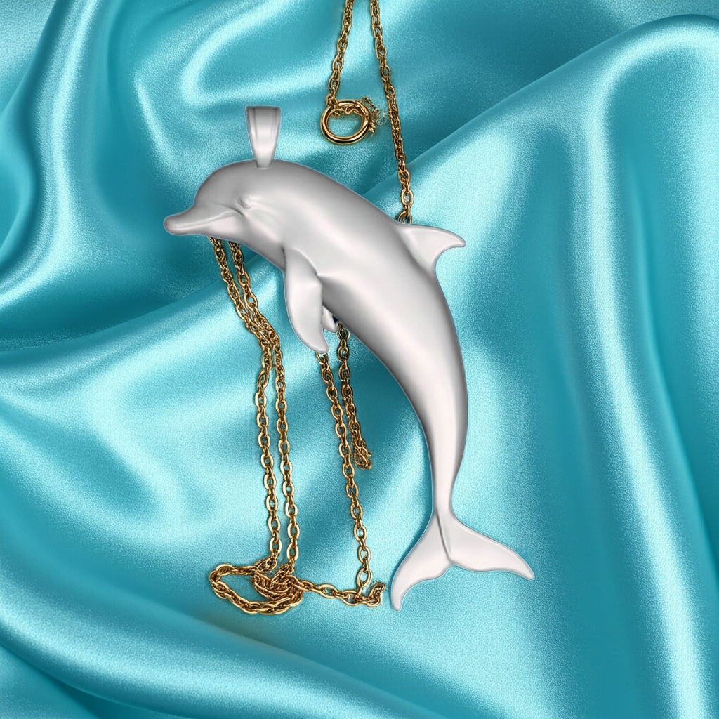 Dolphin Pendant Necklace 29mm – Solid 925 Silver or Polished Brass – Ocean Jewelry Charm – Minimalist Marine Pendant