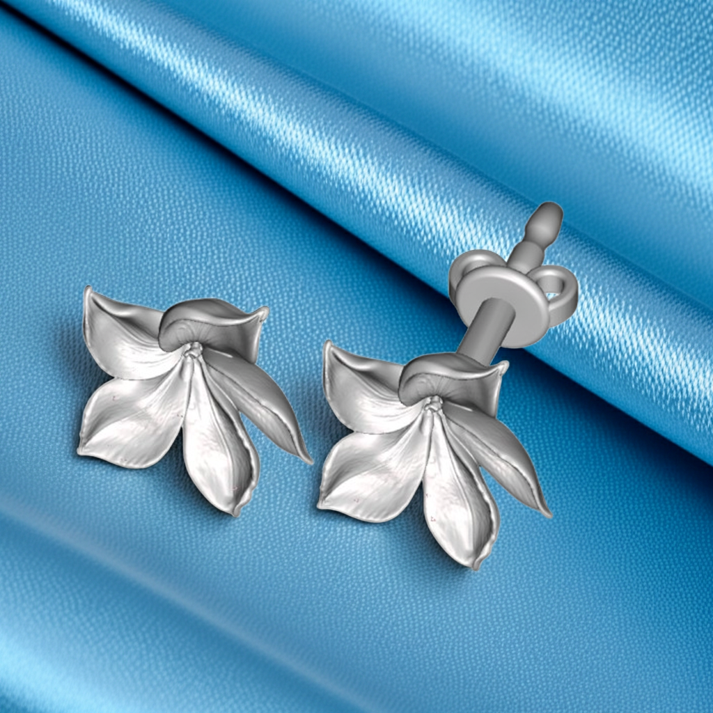 Ethereal Purple Flower Stud Earrings with Stud Back 20mm Floral Earrings Available in Silver and Polished Brass