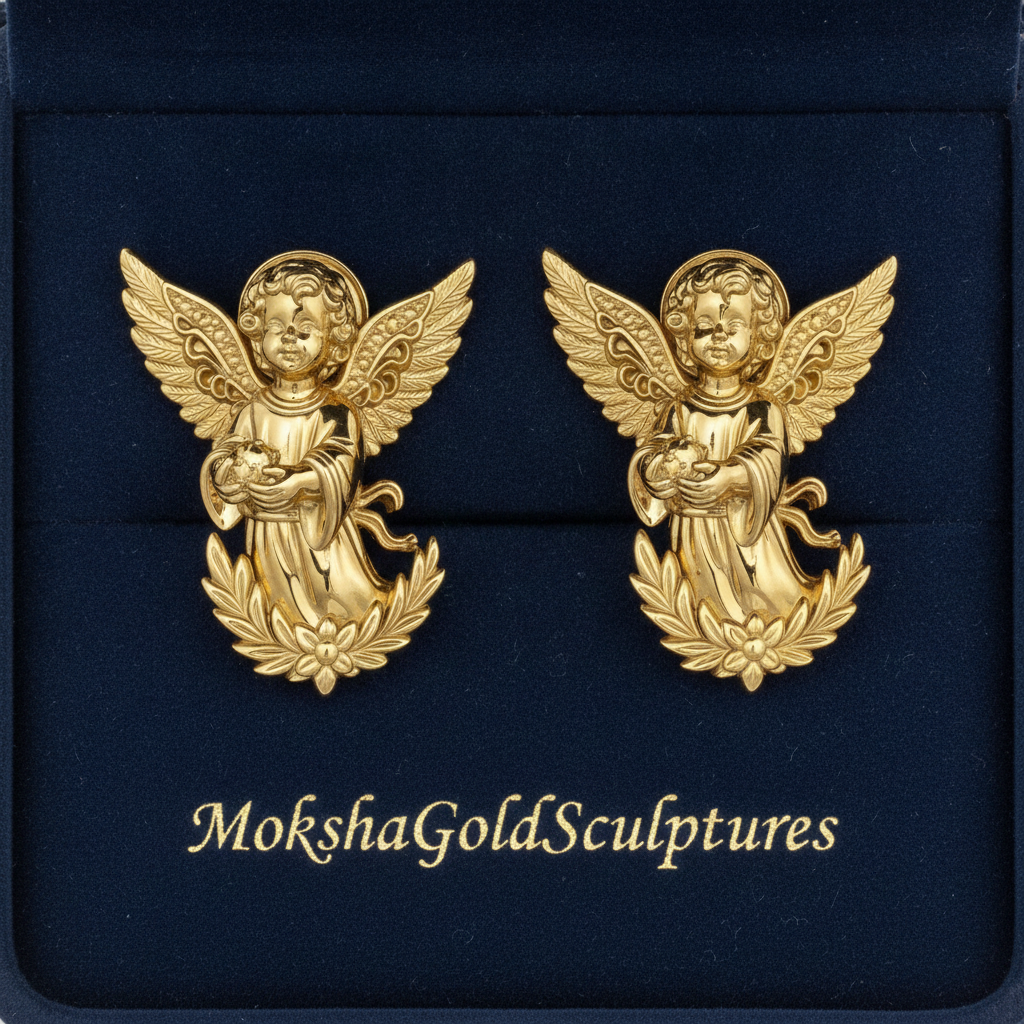 Angel Cherub Stud Earrings | 9K Gold, Sterling Silver or Brass | Handmade Angel Jewelry | Cherub Earrings | Artisan Religious Jewelry | Gift for Her