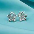 Silver Cherry Blossom Earrings, Floral Stud Earrings, Polished Brass Flower Earrings, Minimalist Handmade Jewellery