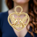 Solid Gold Heart and Dove Pendant - Romantic Love Bird Charm Necklace