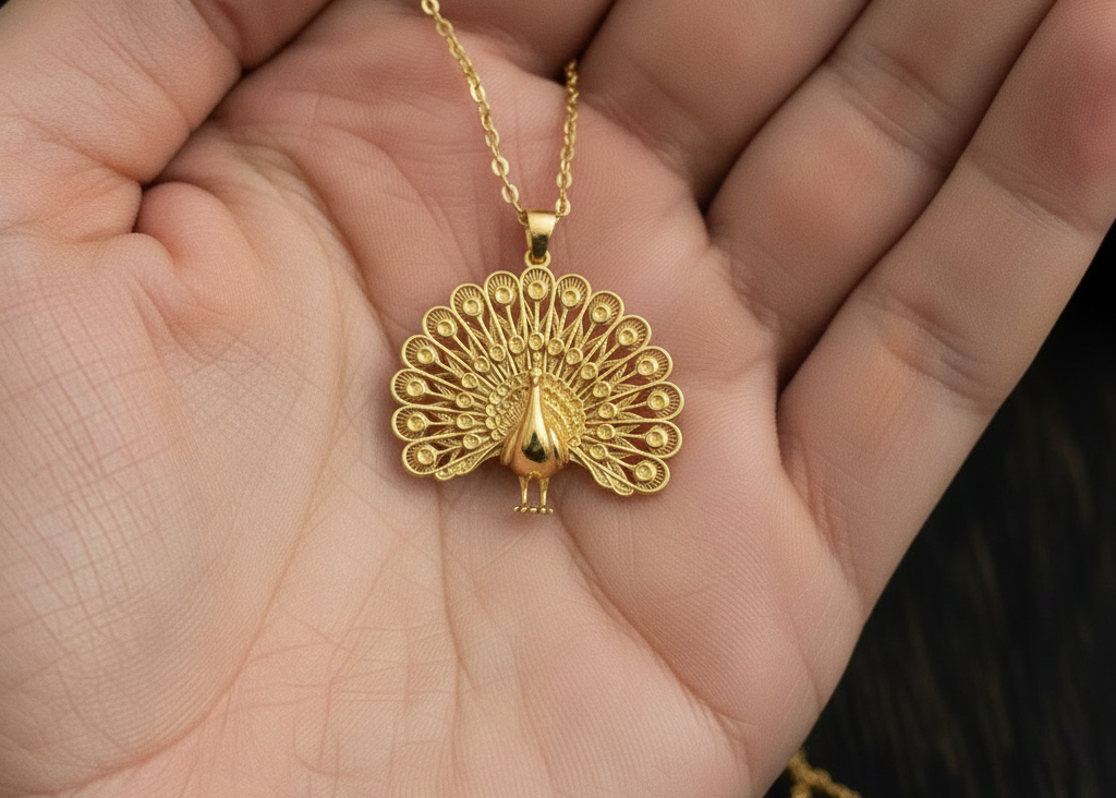 Peacock Fan Tail Pendant Necklace 25mm | 9K Gold, Sterling Silver 925 & Polished Yellow Brass | Elegant Bird Pendant | Nature Inspired Gift | Made to Order