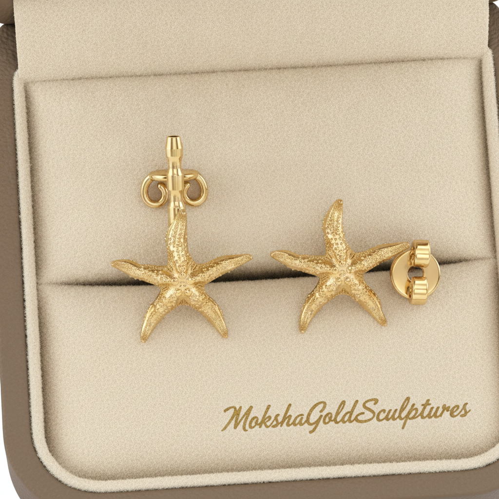Starfish Stud Earrings | 9K Gold, Sterling Silver or Brass | Beach Jewelry | Ocean Inspired Earrings | Sea Star Studs | Coastal Gift for Her