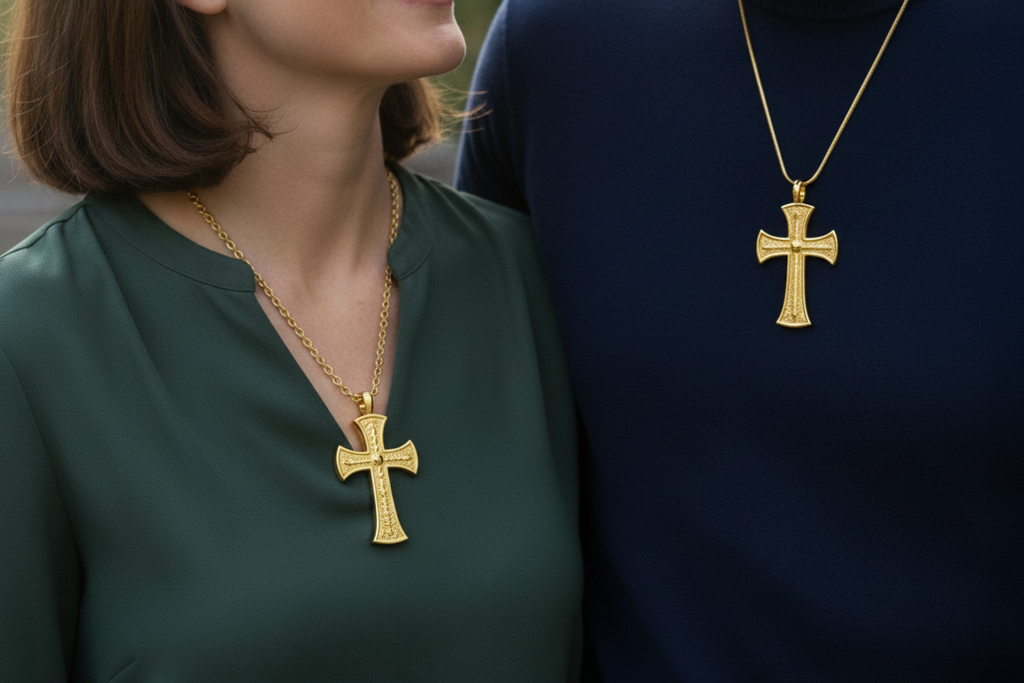 18K Gold Cross Pendant Necklace | Medieval Christian Cross | Faith Necklace | Religious Jewelry | Sacred Cross Pendant | Christian Gift