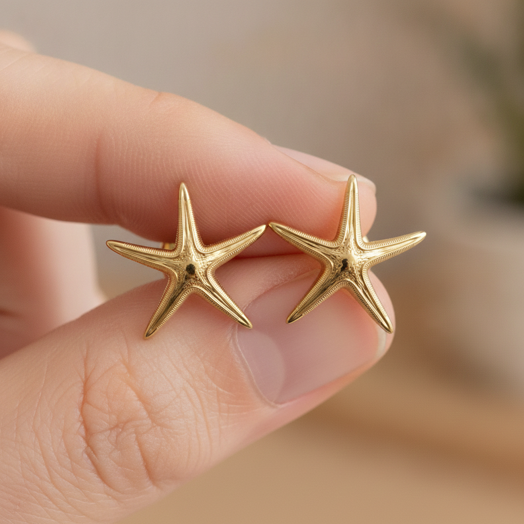 Royal Starfish Stud Earrings | Astropecten articulatus | 9K Gold, Sterling Silver or Polished Yellow Brass | Ocean Jewelry | Nautical Gift