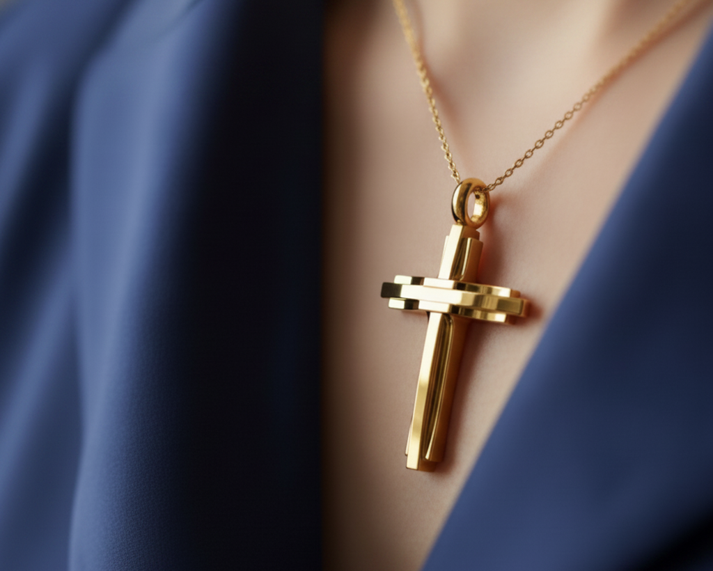 Modern Christian Cross Pendant Necklace | 18K Gold & Sterling Silver | Faith Jewellery Gift