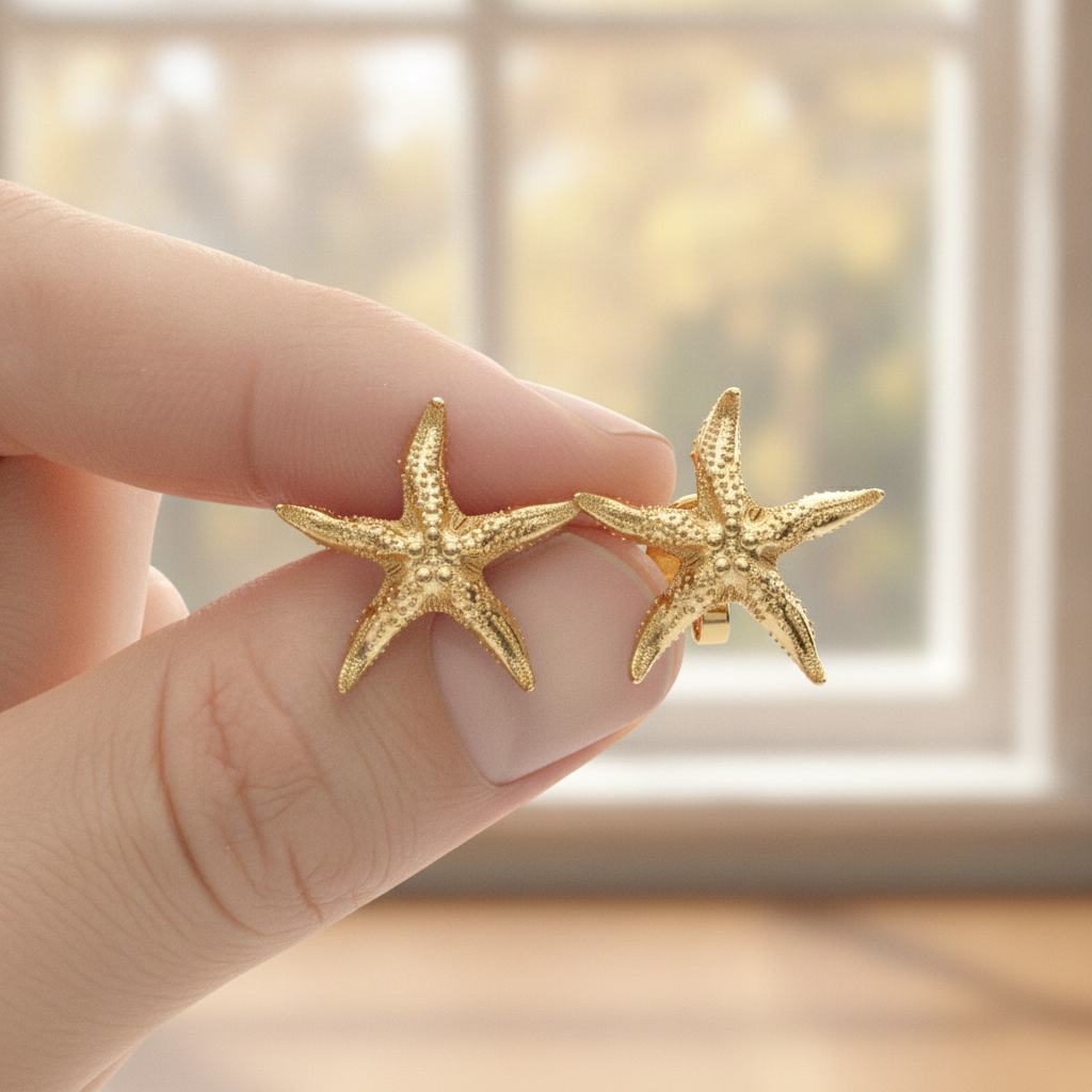 Starfish Stud Earrings | 9K Gold, Sterling Silver or Brass | Beach Jewelry | Ocean Inspired Earrings | Sea Star Studs | Coastal Gift for Her