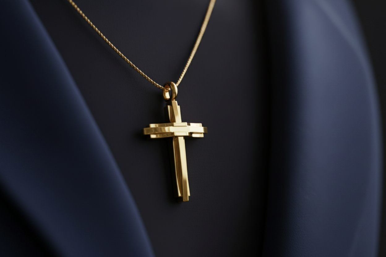 Modern Christian Cross Pendant Necklace | 18K Gold & Sterling Silver | Faith Jewellery Gift