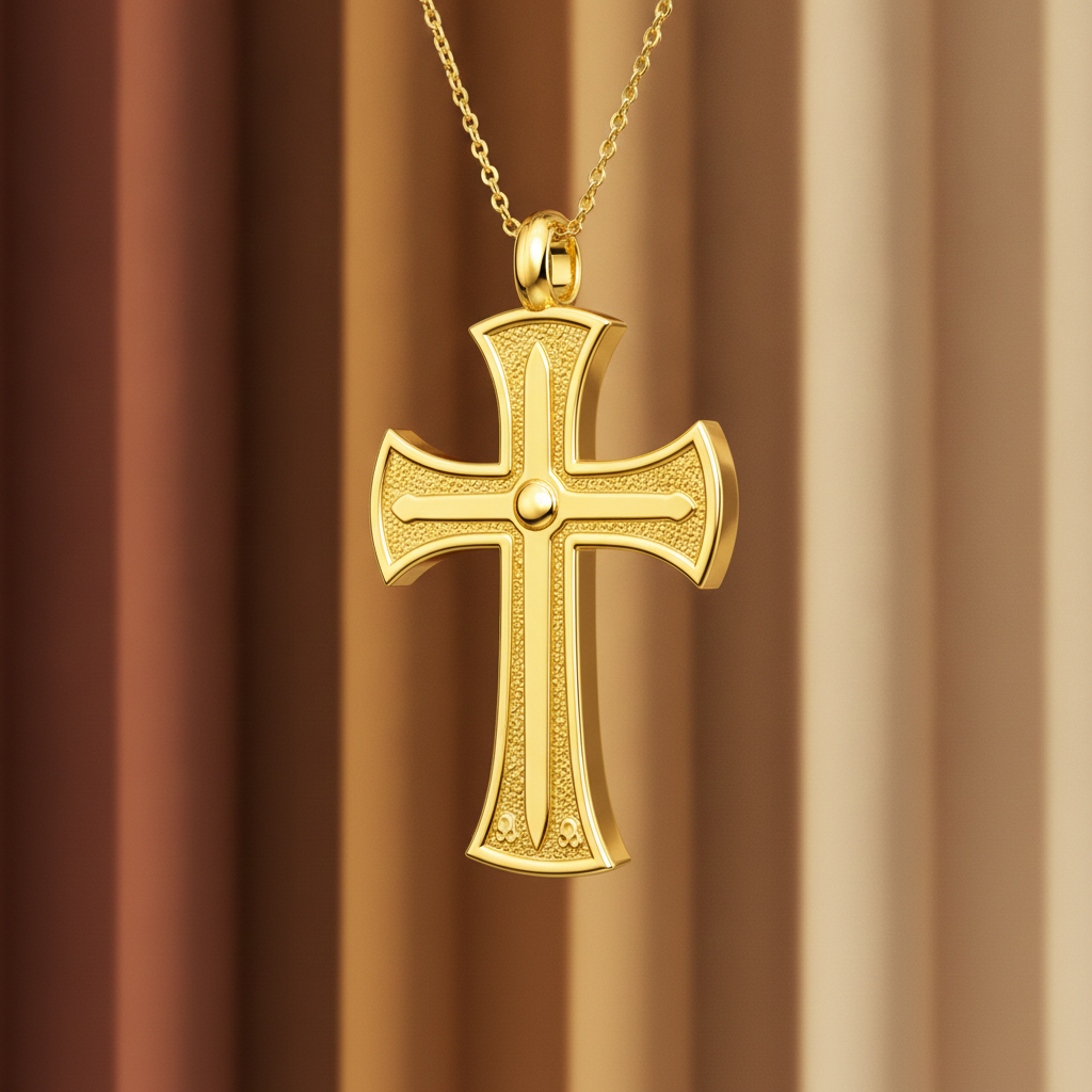 18K Gold Cross Pendant Necklace | Medieval Christian Cross | Faith Necklace | Religious Jewelry | Sacred Cross Pendant | Christian Gift