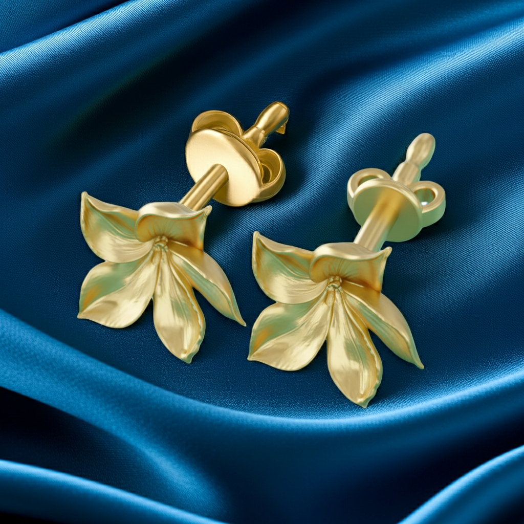 Gold Flower Stud Earrings Ethereal Purple Floral Earrings 20mm Botanical Statement Studs