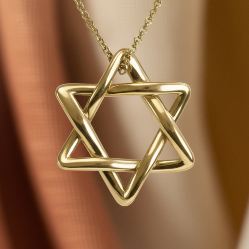The Interlaced Star of David Pendant Necklace in 18K gold by MokshaGoldSculptures on a delicate chain.