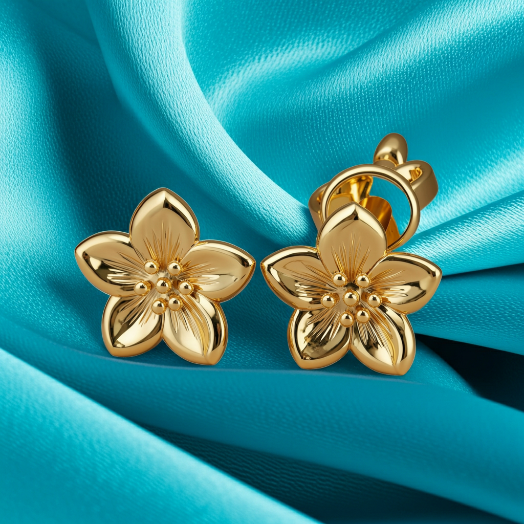 Gold Cherry Blossom Earrings, Floral Stud Earrings, Gold Finish Flower Earrings, Minimalist Handmade Jewellery
