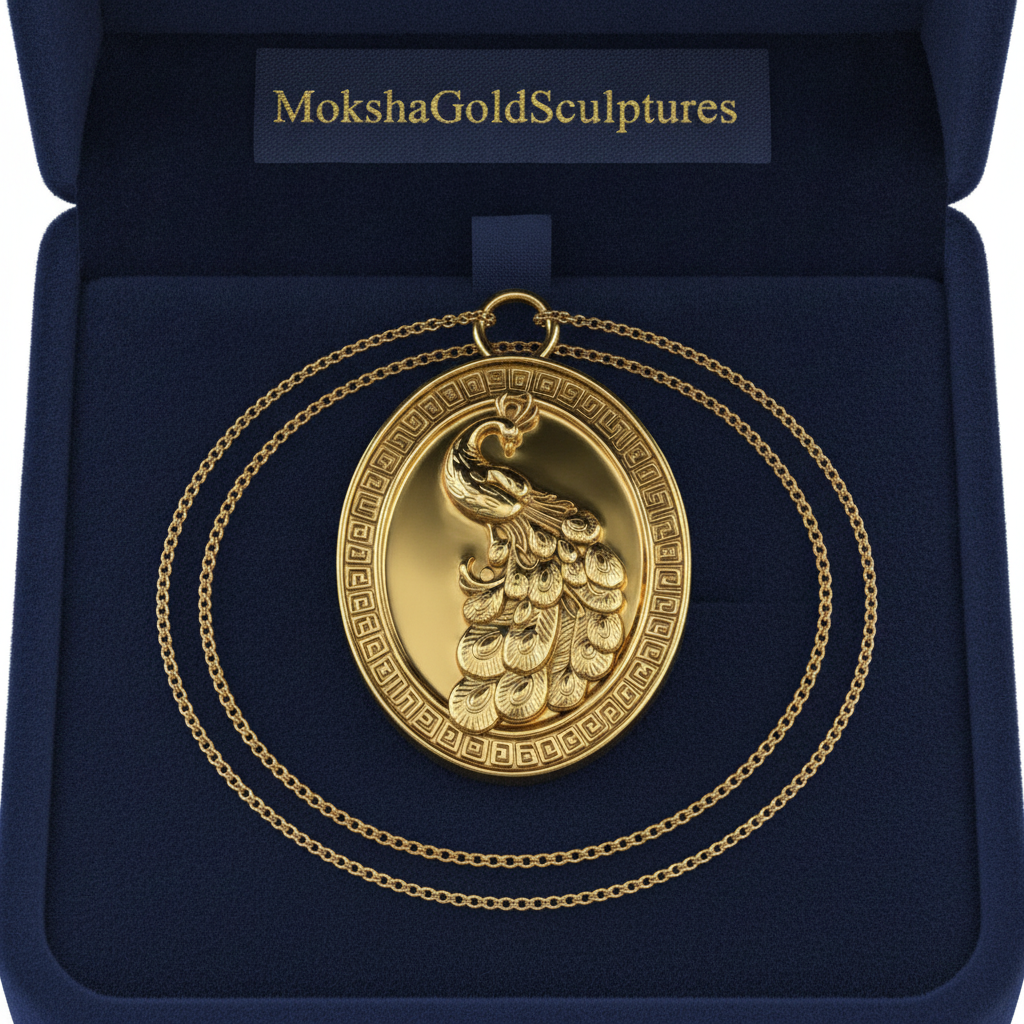 Gothic Peacock Coin Pendant Necklace | 9K Gold, Sterling Silver & Polished Yellow Brass | Art Nouveau Peacock Medallion | Nature Bird Jewelry | Gift for Her