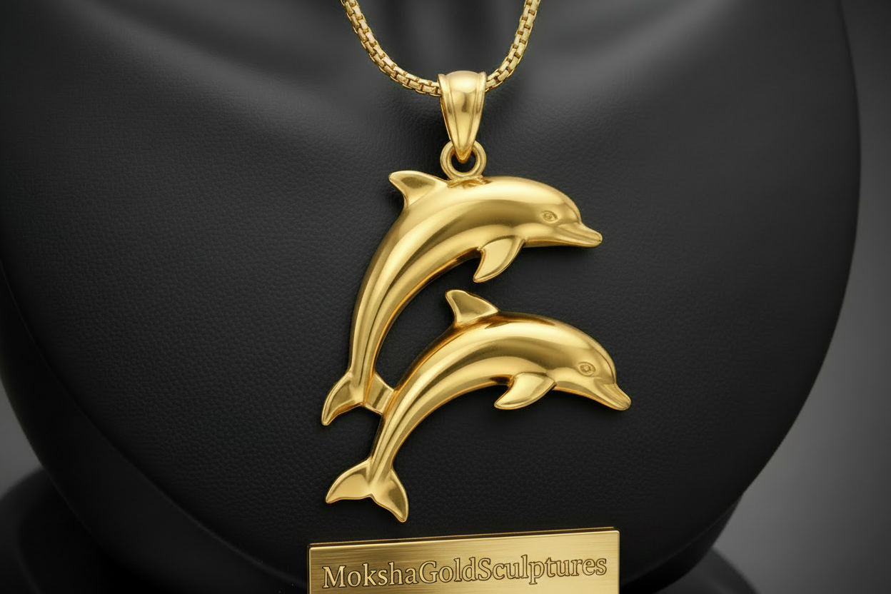 Two Dolphin Pendant Necklace | 18k Gold Plated or 925 Sterling Silver | Ocean Jewellery