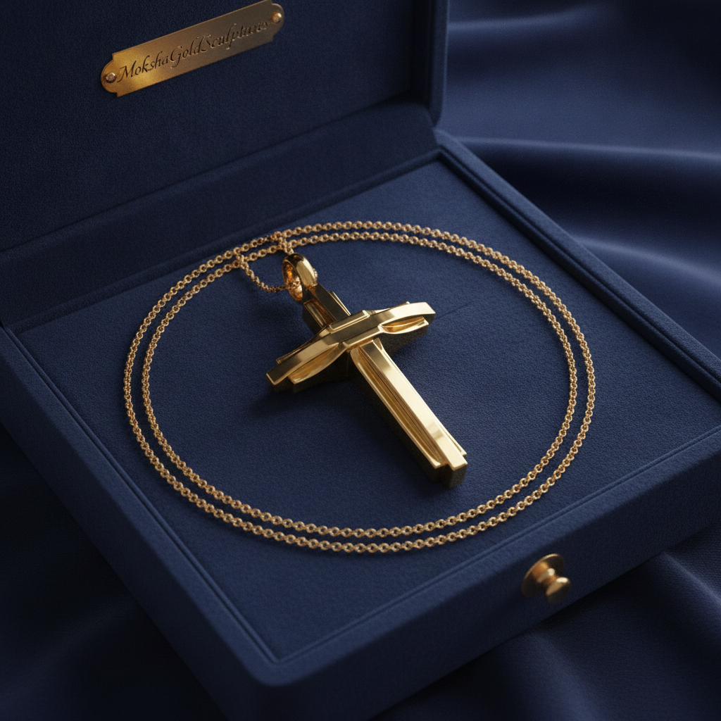 Modern Christian Cross Pendant Necklace | 18K Gold & Sterling Silver | Faith Jewellery Gift